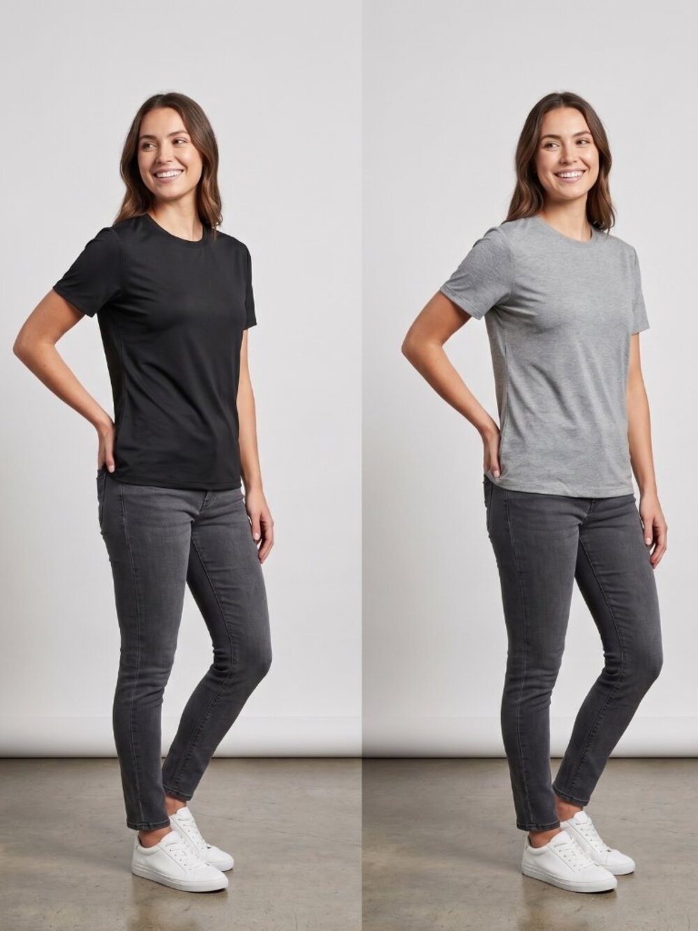 NWOT 2 Pack Womens Basic T-Shirts Black Heather Grey Cotton Blend Small